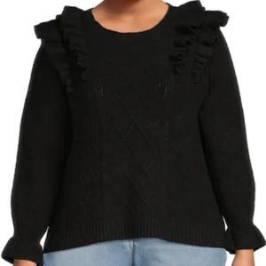 Terra & Sky Women Ruffle Sweater Midweight Plus Size 4X Black Toot